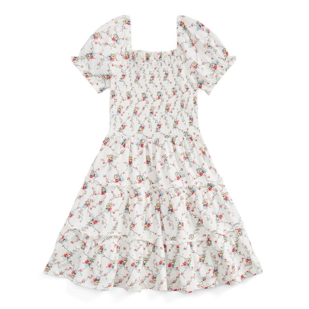 Ralph Lauren Girls Floral Smocked Cotton Jersey Dress L 12–14. (Used)